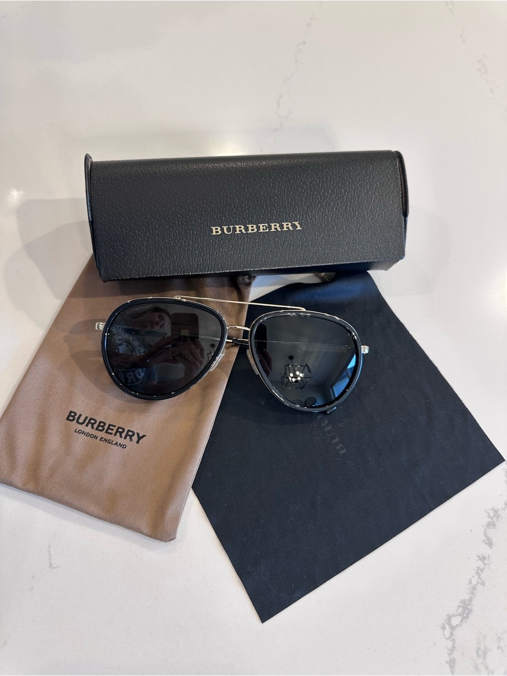 Burberry Black Aviator Sunglasses with Branded Case